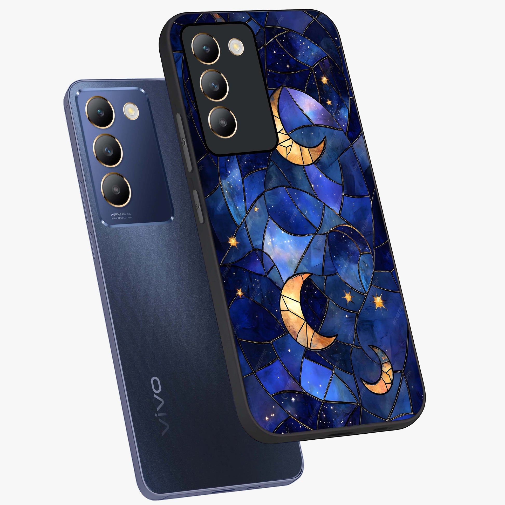 Starlit Sky Tapestry Glass Case displayed in angled mockup highlighting celestial night pattern with artistic aesthetic style.