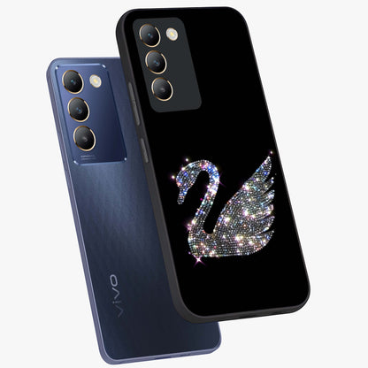 Starlit Swan Grace Glass Case displayed in angled mockup highlighting elegant swan illustration with dreamy celestial aesthetic.