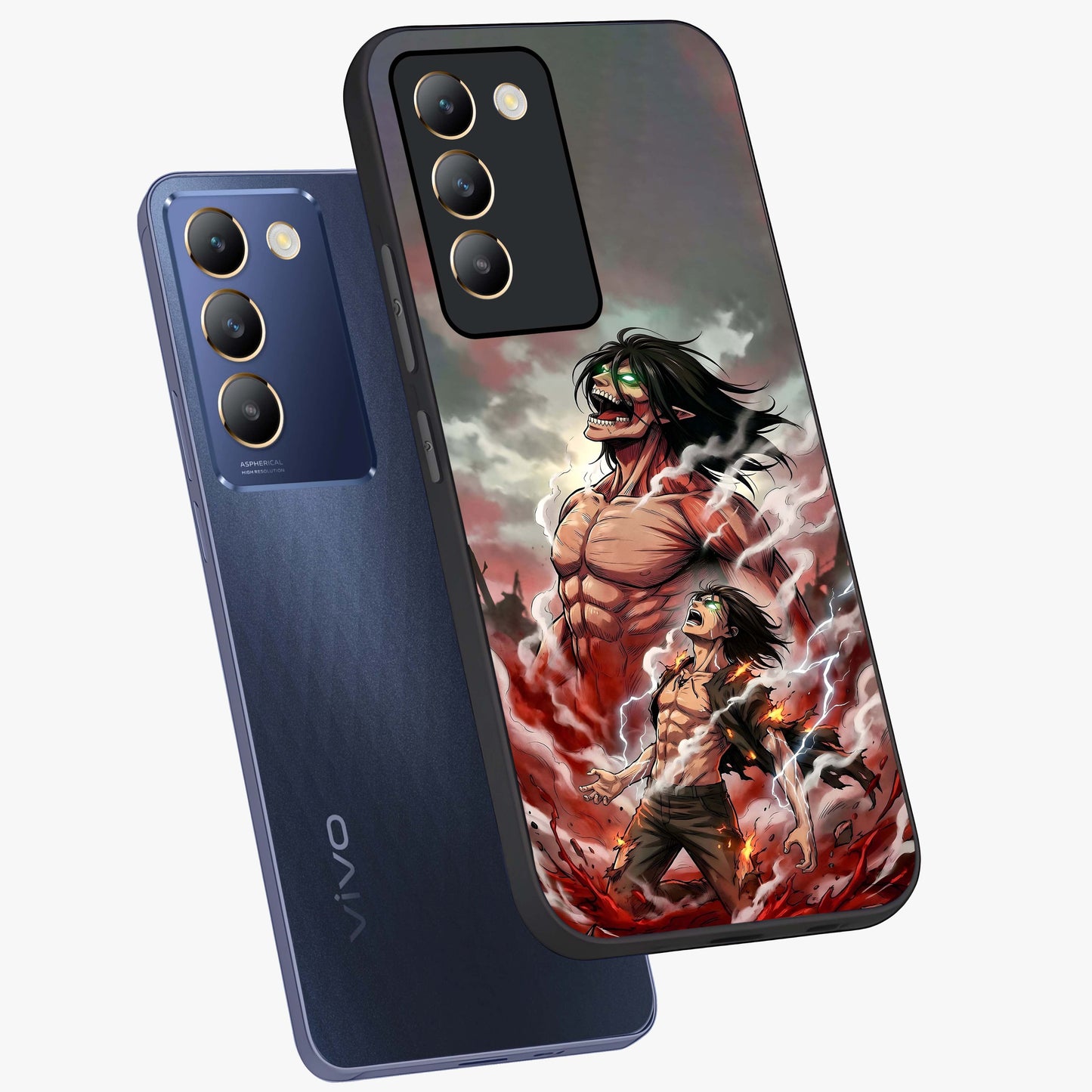 Titan Awakening Fury Glass Case displayed in angled mockup highlighting dramatic giant warrior design with bold anime aesthetic.