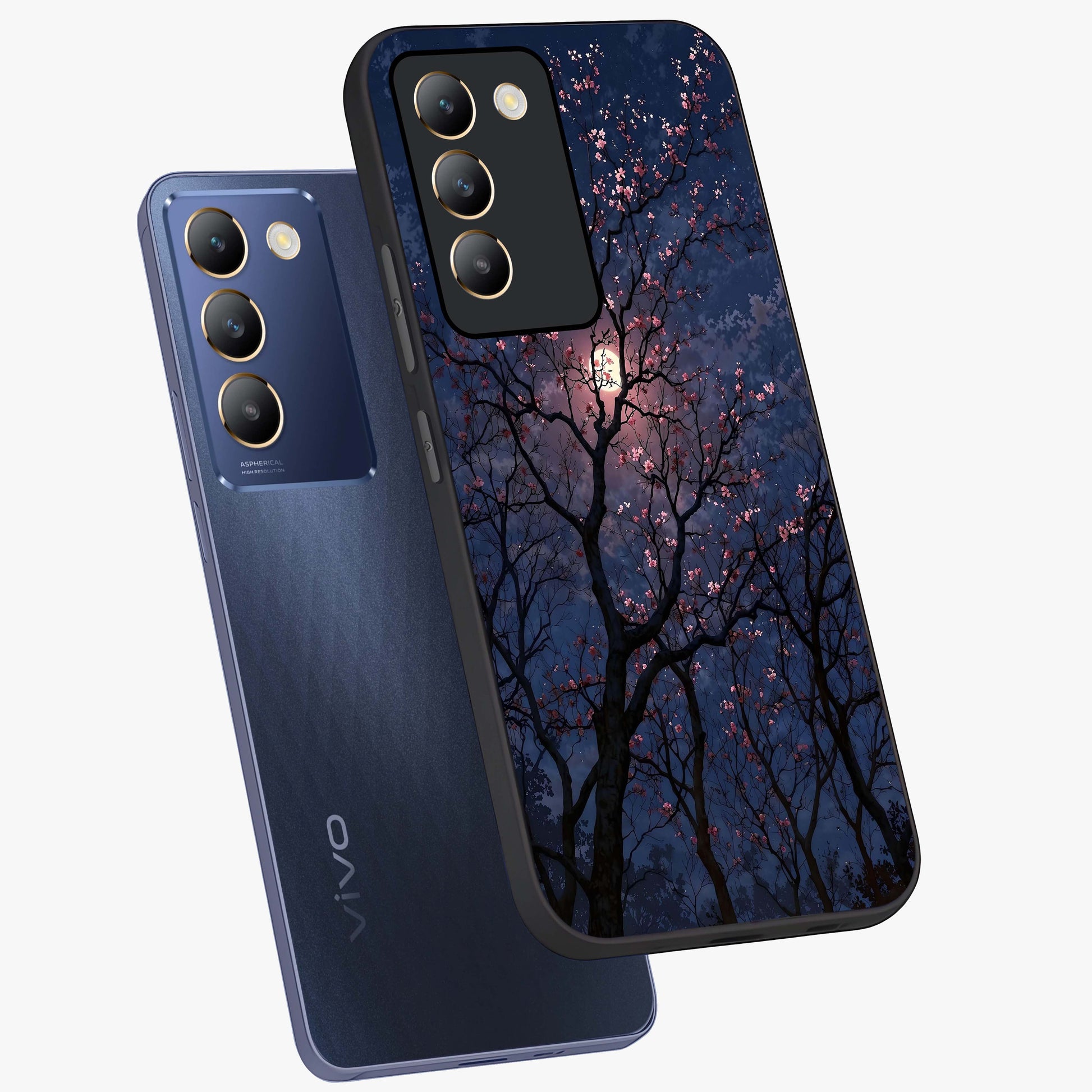 Twilight Sakura Serenade Glass Case displayed in angled mockup highlighting delicate sakura flower design with dreamy aesthetic.