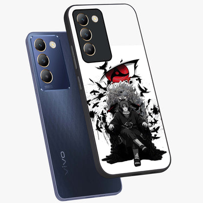 Uchiha Shadow Throne Glass Case displayed in angled mockup highlighting glowing aquatic design with celestial aesthetic.
