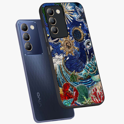 Universe Underwater Spark Glass Case displayed in angled mockup highlighting glowing aquatic design with celestial aesthetic.