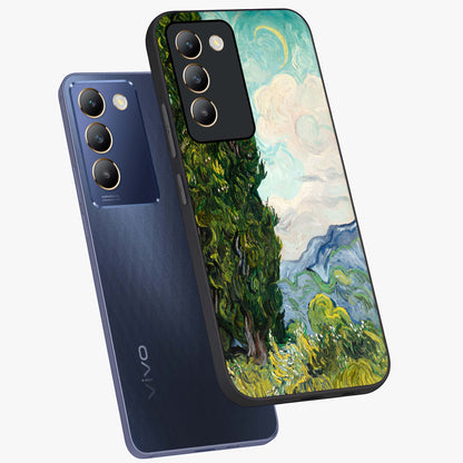 Van Gogh Vintage Art Glass Case displayed in angled mockup highlighting textured brushstroke design with classic aesthetic.
