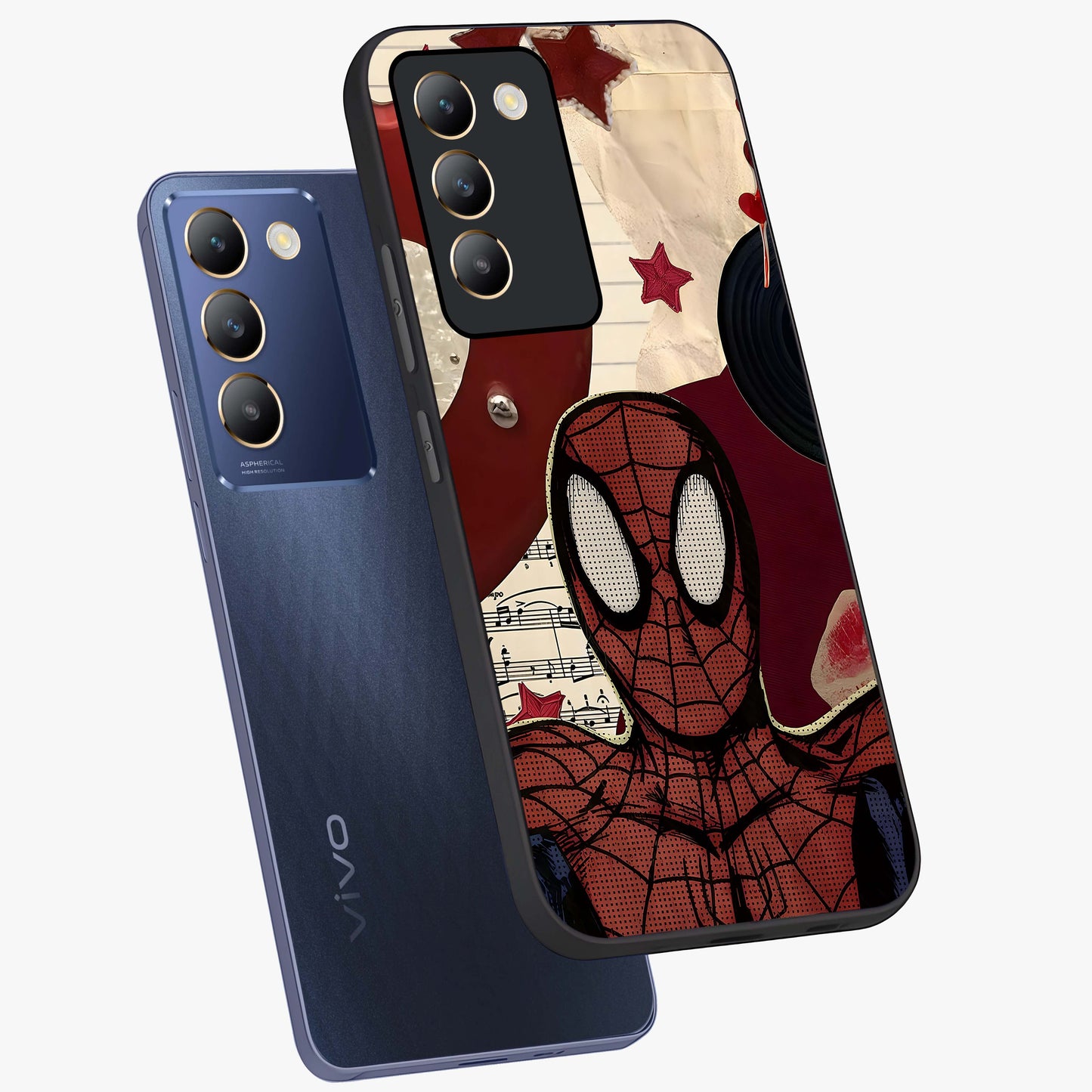 Web Warrior Vibes Glass Case displayed in angled mockup highlighting dynamic web design with comic style aesthetic.