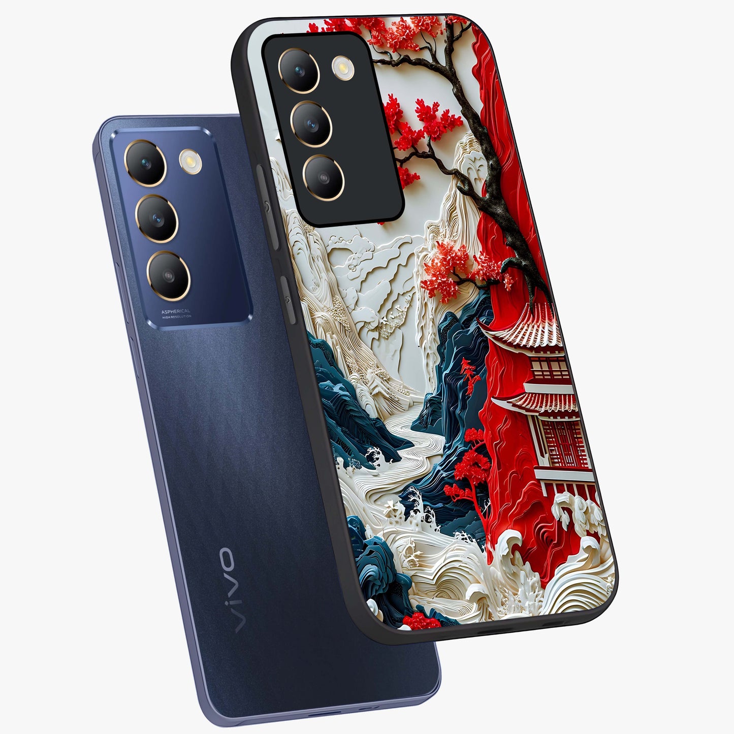 Whispers Of Sakura Waves Glass Case displayed in angled mockup highlighting flowing sakura design with soft floral aesthetic.