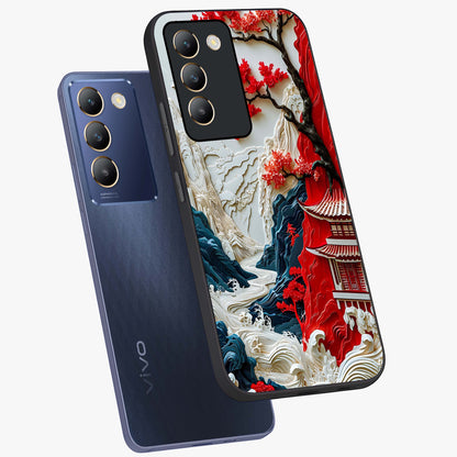 Whispers Of Sakura Waves Glass Case displayed in angled mockup highlighting flowing sakura design with soft floral aesthetic.