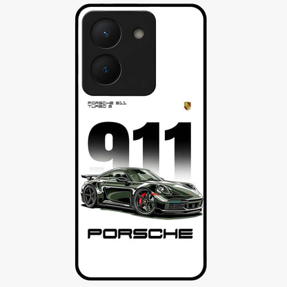 911 Turbo Dominance Glass Case showing clean flat back view with bold 911 sports car artwork and glossy glass finish.