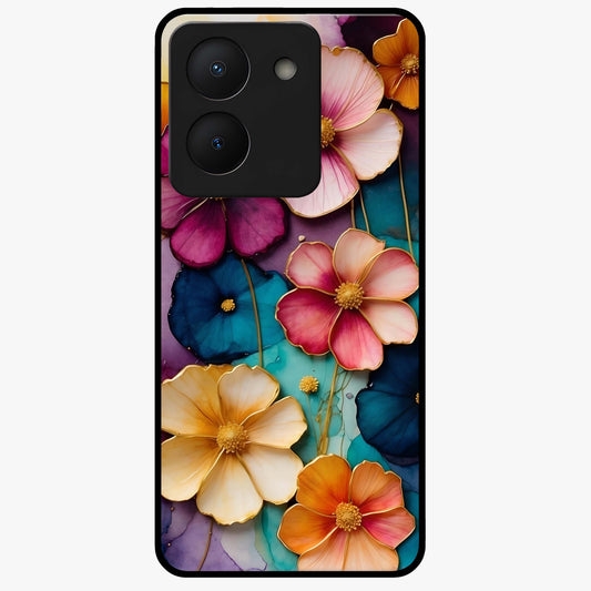 Artlyn Grace Flower Pattern Glass Case showing flat back view with elegant floral pattern artwork and glossy glass finish.