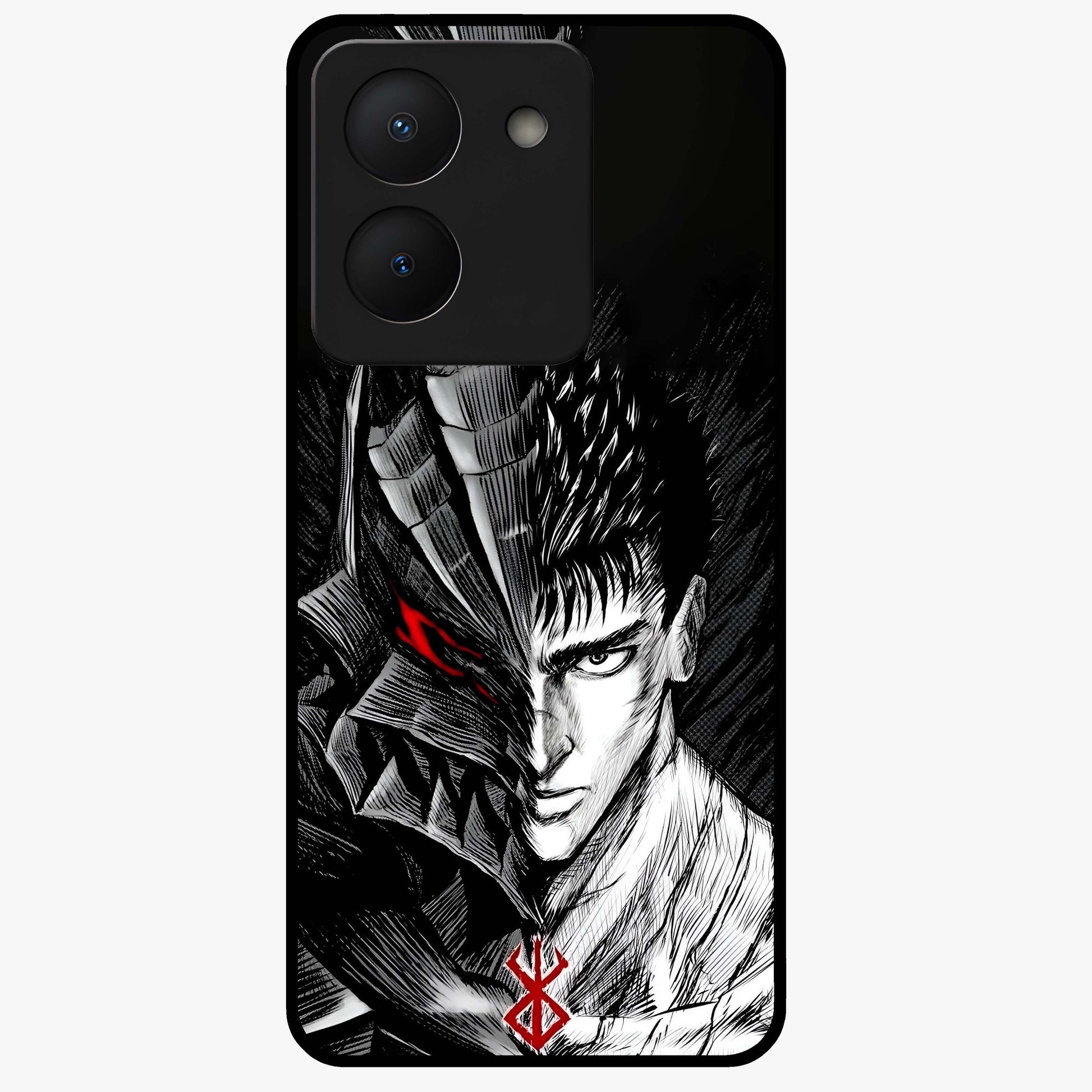Berserker Blood Oath Glass Case showing flat back view with fierce warrior inspired artwork and glossy glass finish.