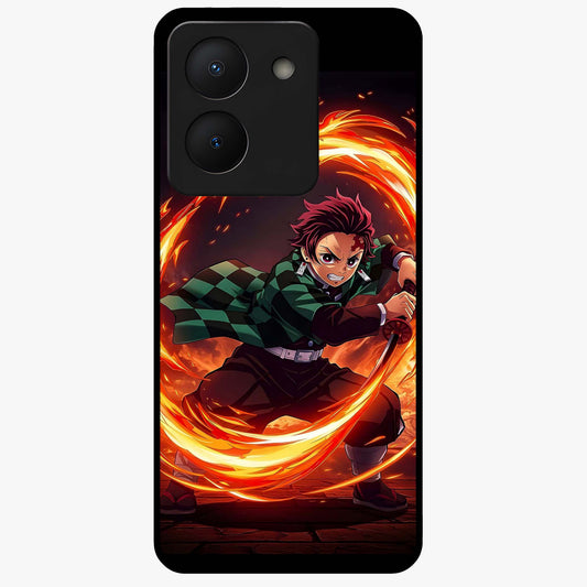 Blazing Sword Resolve Glass Case showing flat back view with fiery sword artwork and glossy glass finish.