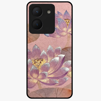 Blossom Mist Lotus Glass Case showing flat back view with serene lotus blossom artwork and glossy glass finish.