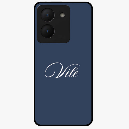 Blue Background Personalized Custom Name Glass Case showing flat back view with minimal blue background and custom name design.