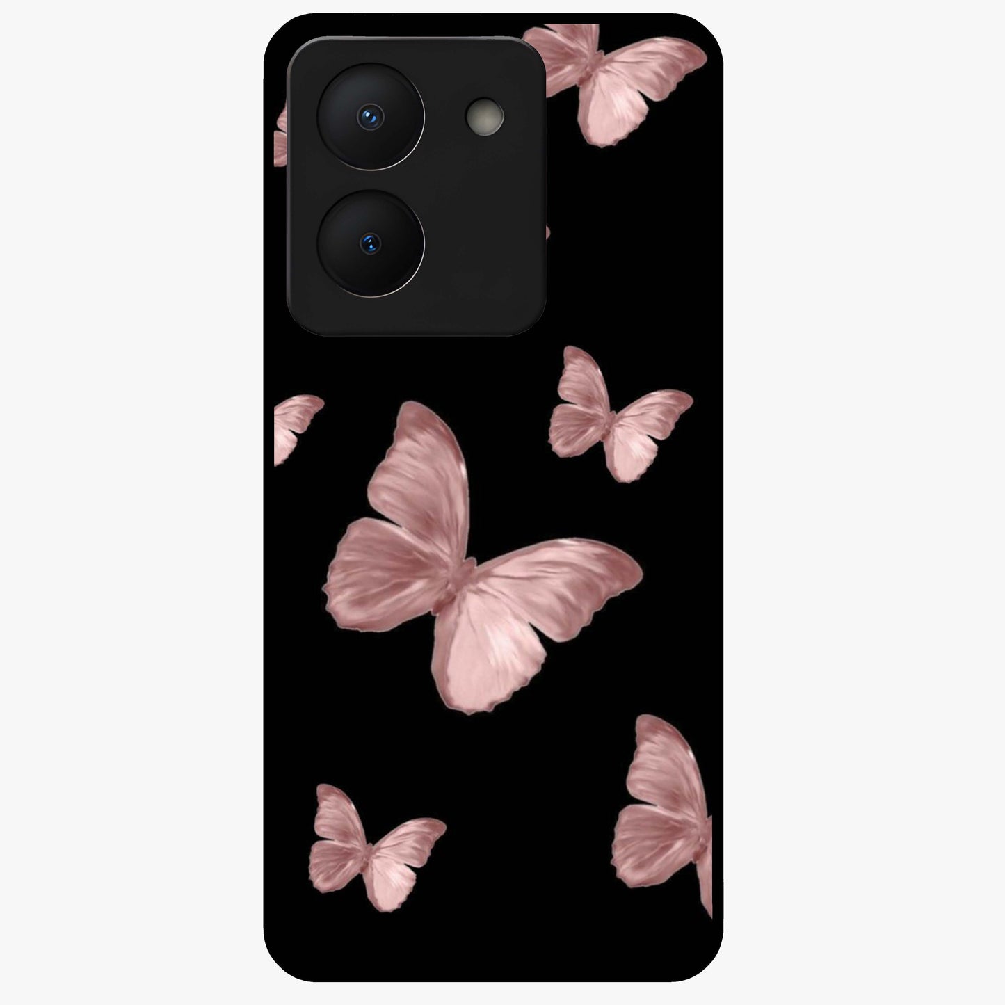 Butterfly Pattern Glass Case showing flat back view with elegant butterfly pattern artwork and glossy glass finish.