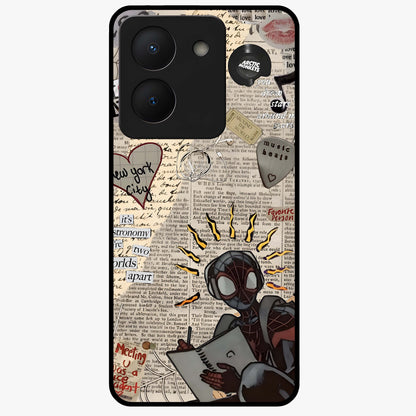 City Dream Sketch Glass Case showing flat back view with artistic city skyline sketch artwork and glossy glass finish.