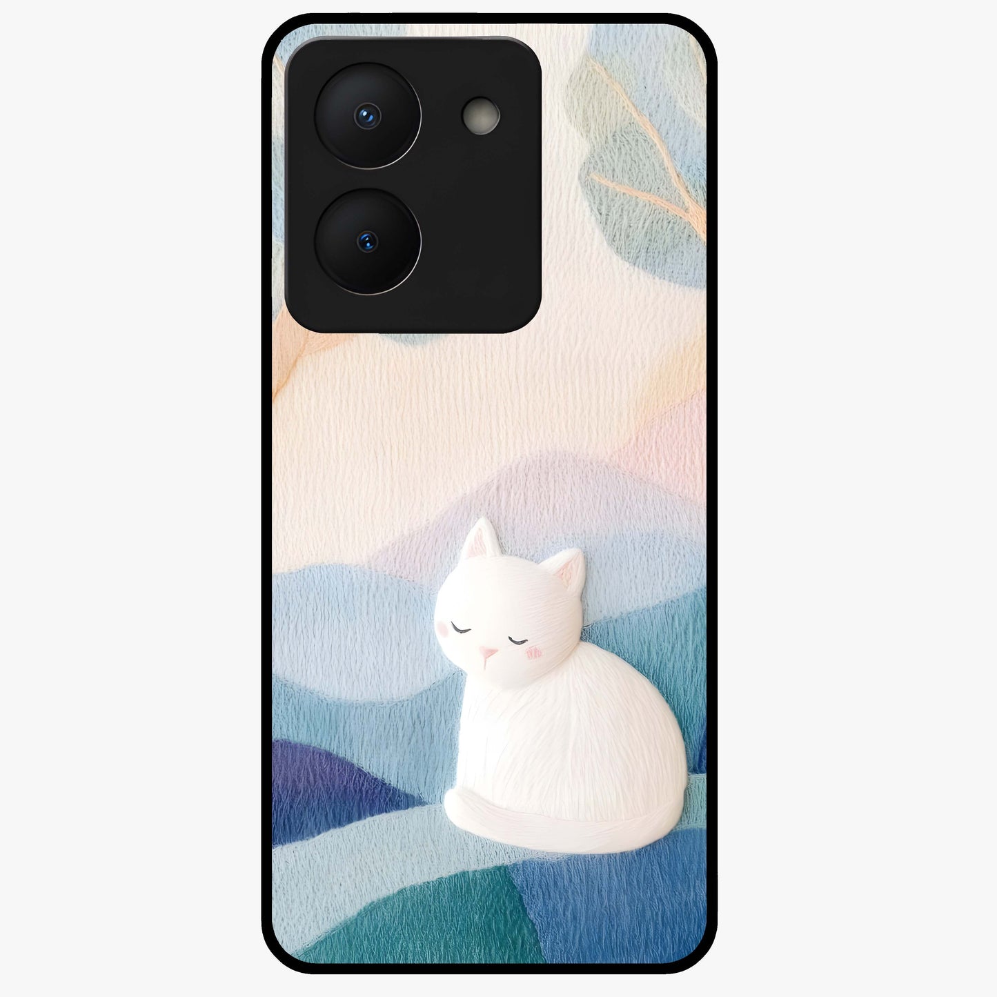 Cotton Dream Cat Glass Case showing flat back view with soft dreamy cat artwork and glossy glass finish.