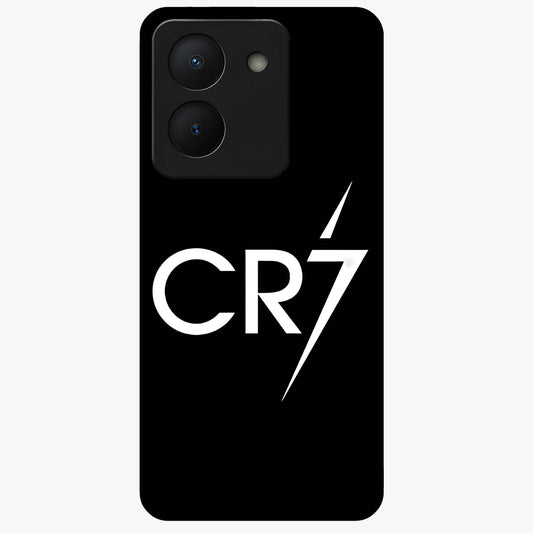 Cr7 Elite Strike Glass Case showing flat back view with dynamic football inspired artwork and glossy glass finish.