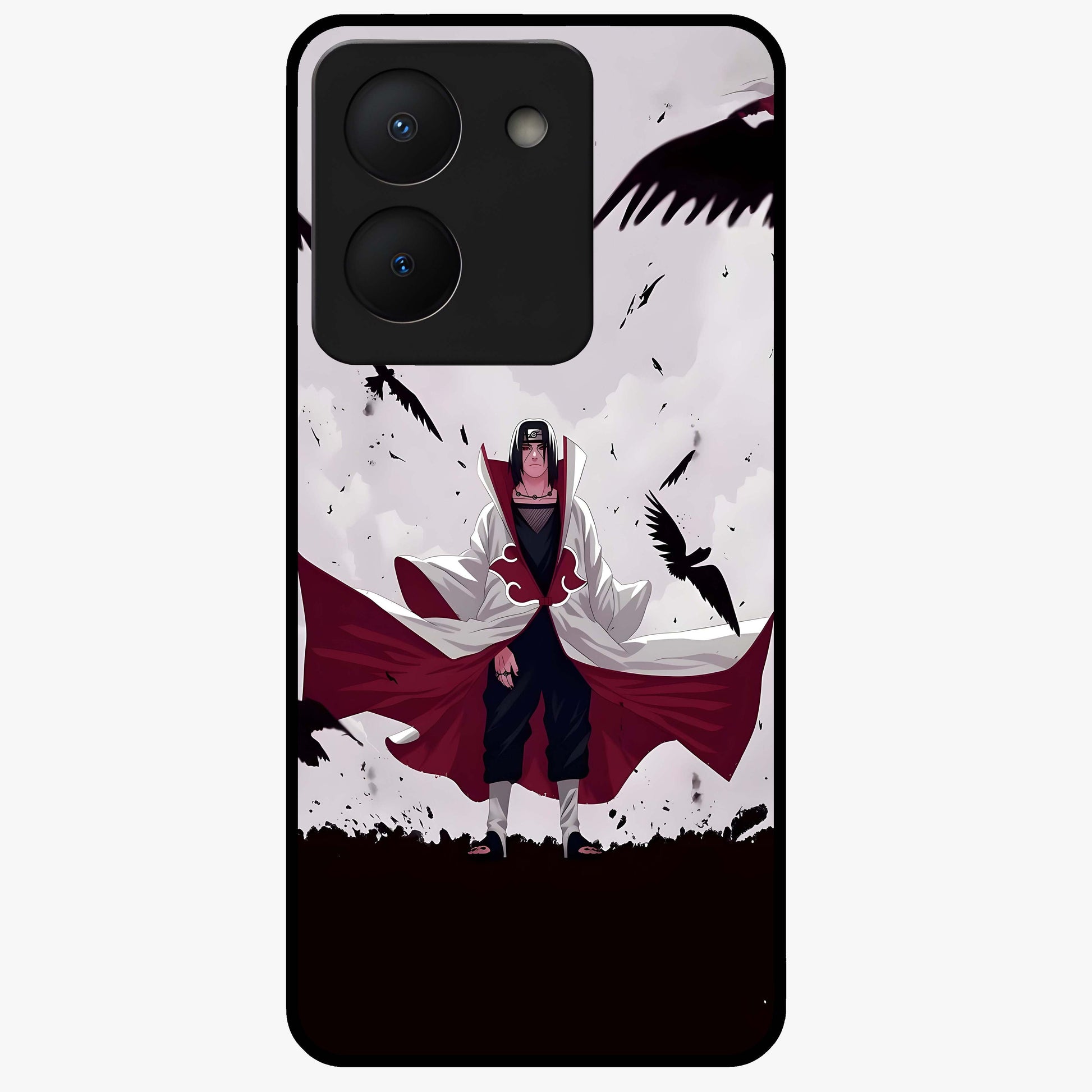 Crimson Crow Ascension Glass Case showing flat back view with mystical crow artwork and glossy glass finish.