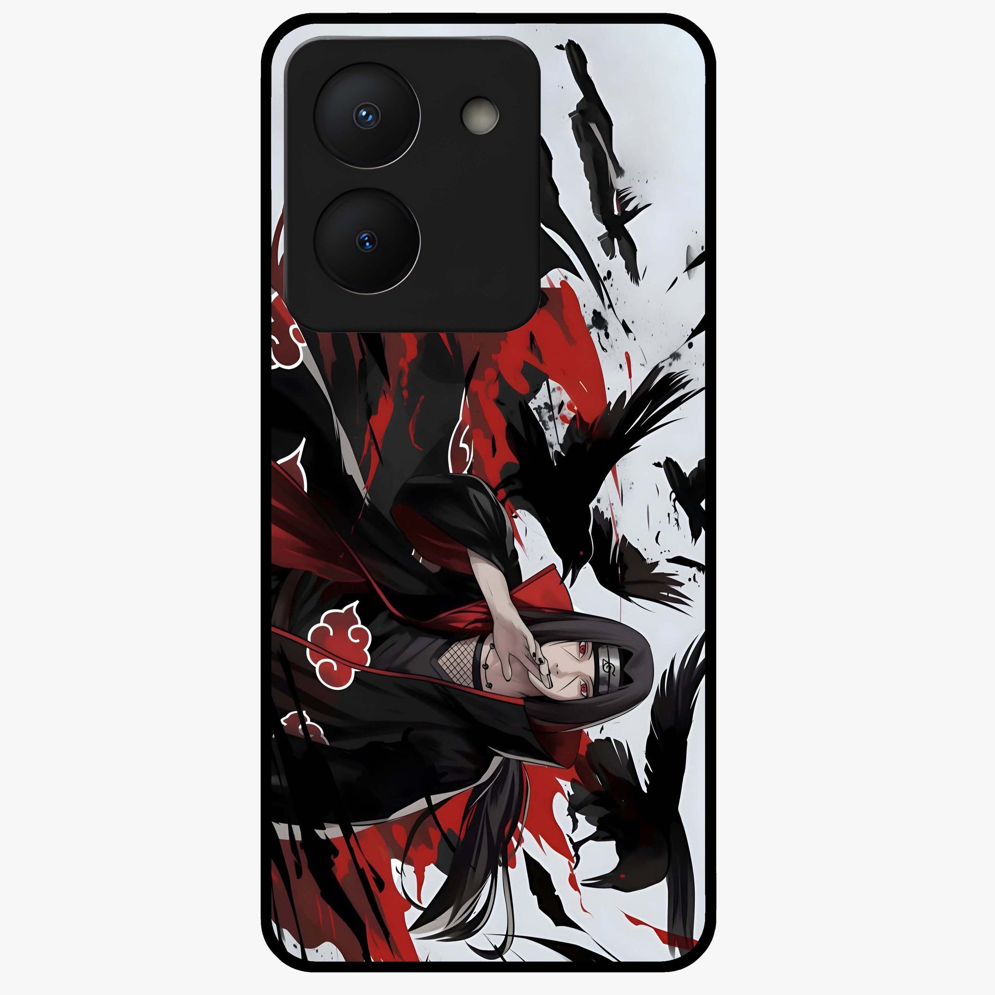 Crimson Crow Illusion Glass Case showing flat back view with artistic crow illusion artwork and glossy glass finish.