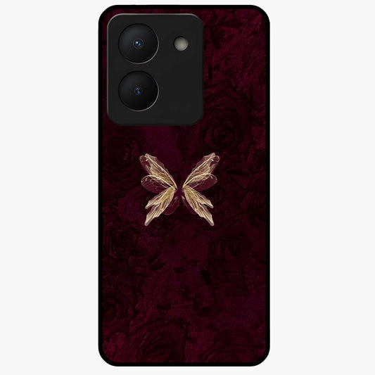 Crimson Fade Butterfly Glass Case showing flat back view with fading butterfly artwork and glossy glass finish.