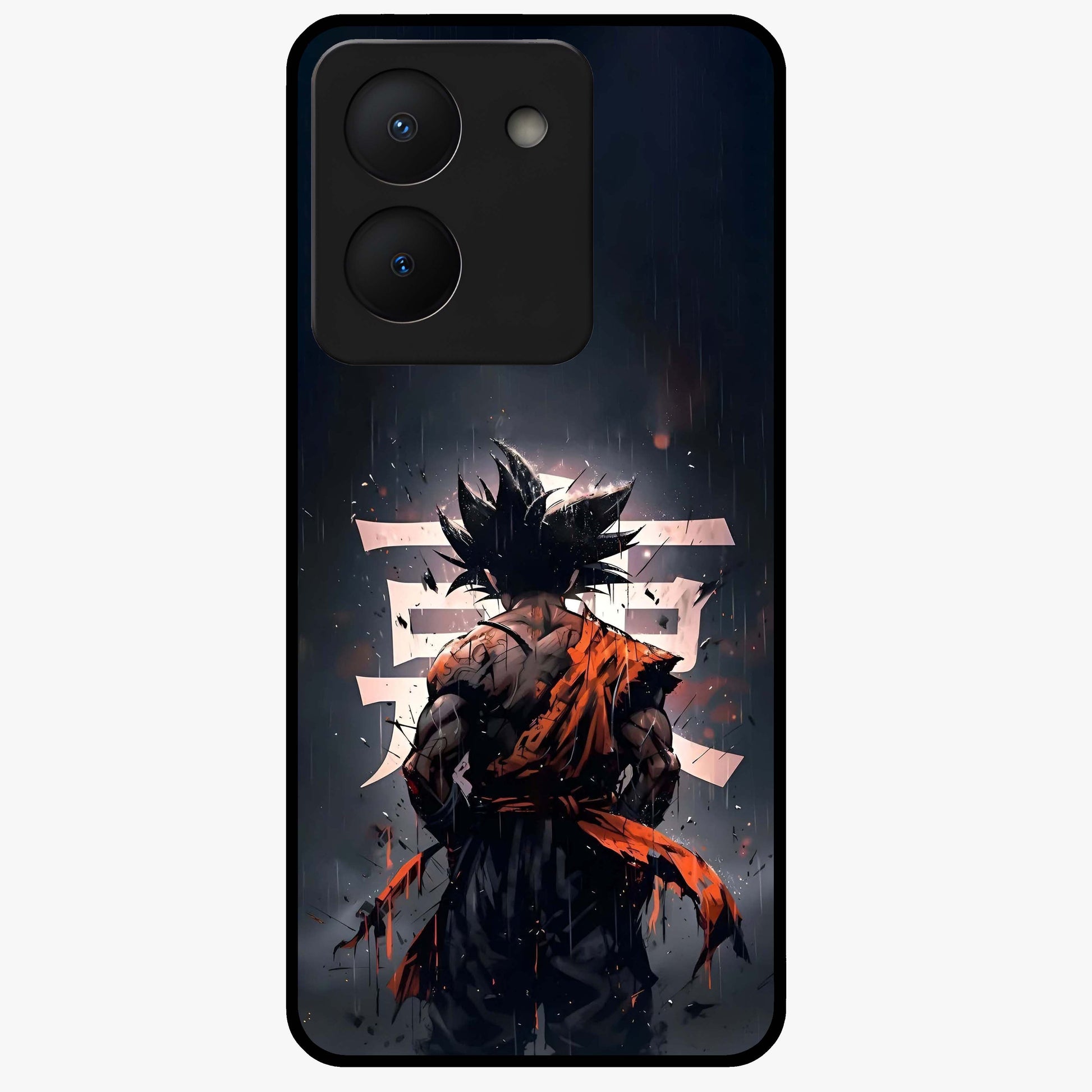 Dark Warrior In Rain Glass Case showing flat back view with warrior artwork in rainy atmosphere and glossy glass finish.