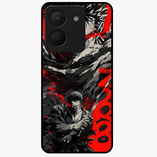 Demon Sword Resolve Glass Case showing flat back view with fierce sword warrior artwork and glossy glass finish.