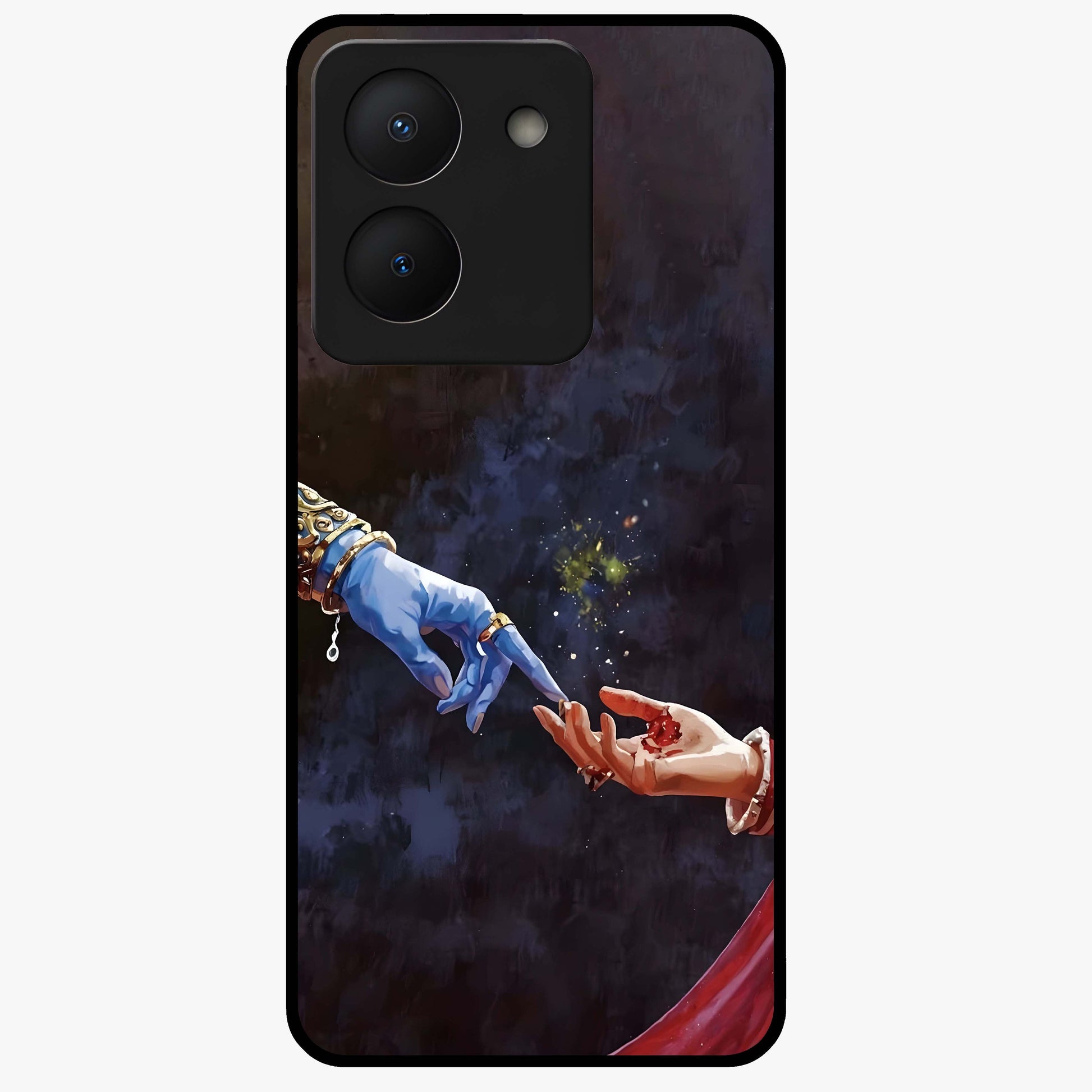 Divine Touch Eternal Glass Case showing flat back view with spiritual themed artwork and glossy glass finish.