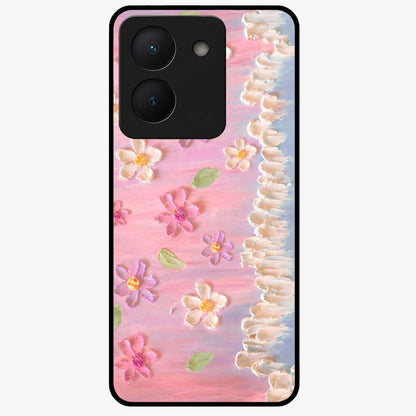 Dreamy Painted Garden Glass Case showing flat back view with artistic painted floral garden artwork and glossy glass finish.