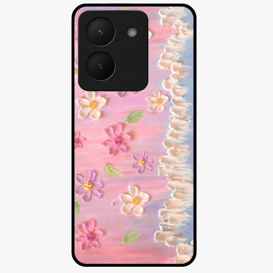 Dreamy Painted Garden Glass Case showing flat back view with artistic painted floral garden artwork and glossy glass finish.