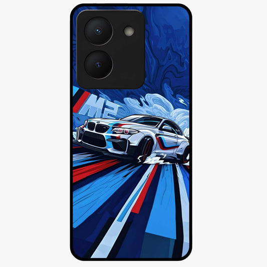 Drift Power Rush Glass Case showing flat back view with dynamic racing inspired artwork and glossy glass finish.