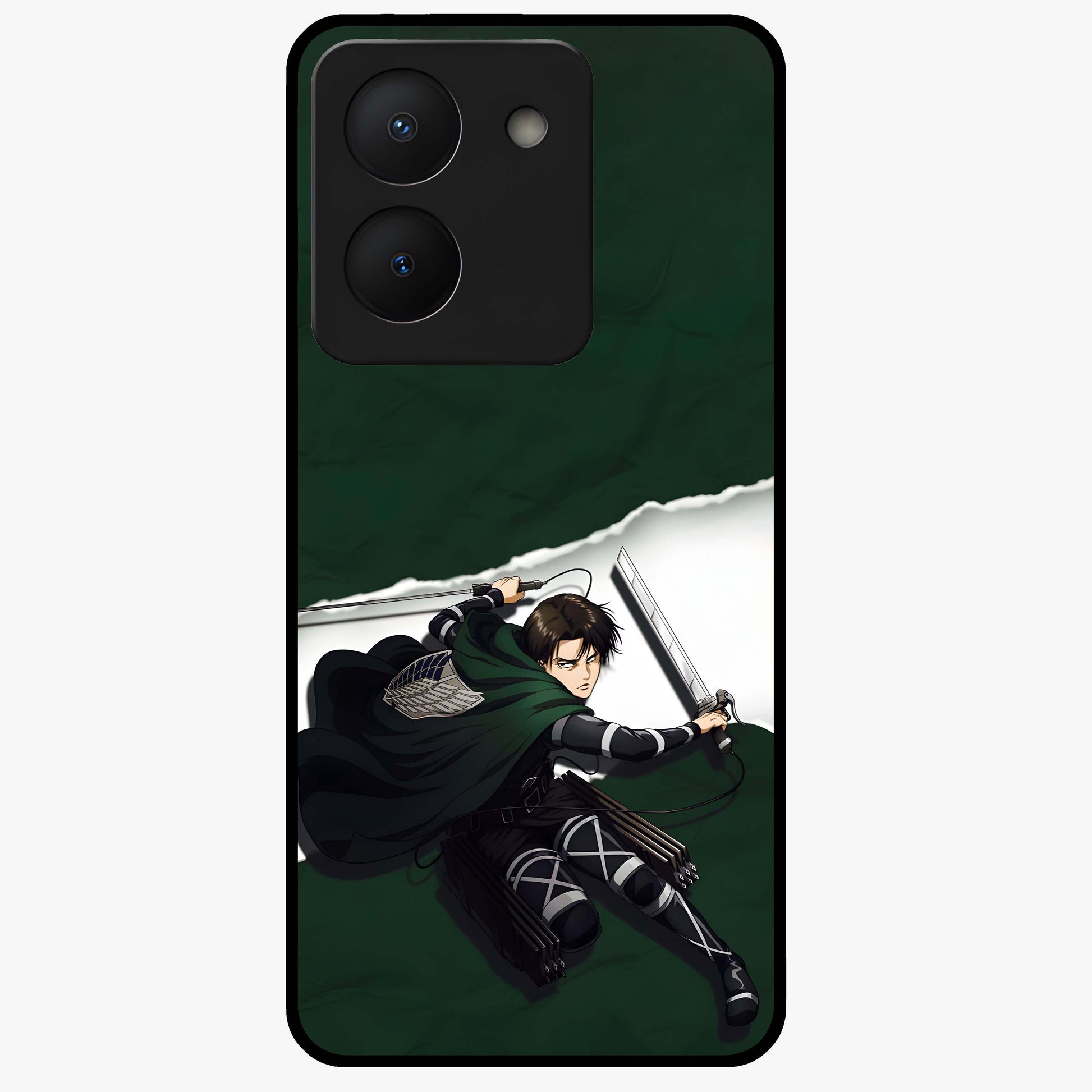 Emerald War Vanguard Glass Case showing flat back view with powerful warrior themed artwork and glossy glass finish.