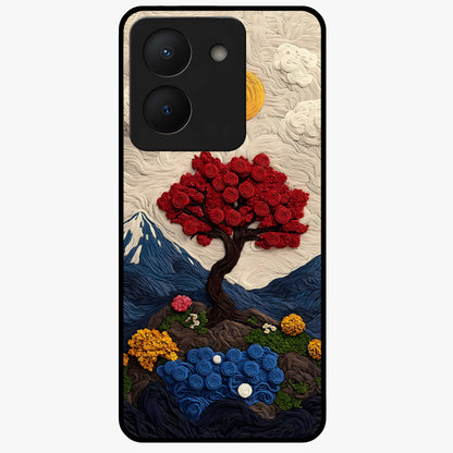 Eternal Nature Tapestry Glass Case showing flat back view with intricate nature tapestry artwork and glossy glass finish.