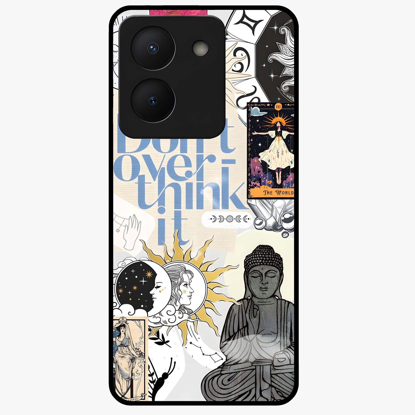 Ethereal Thoughts Glass Case showing flat back view with dreamy artistic artwork and glossy glass finish.