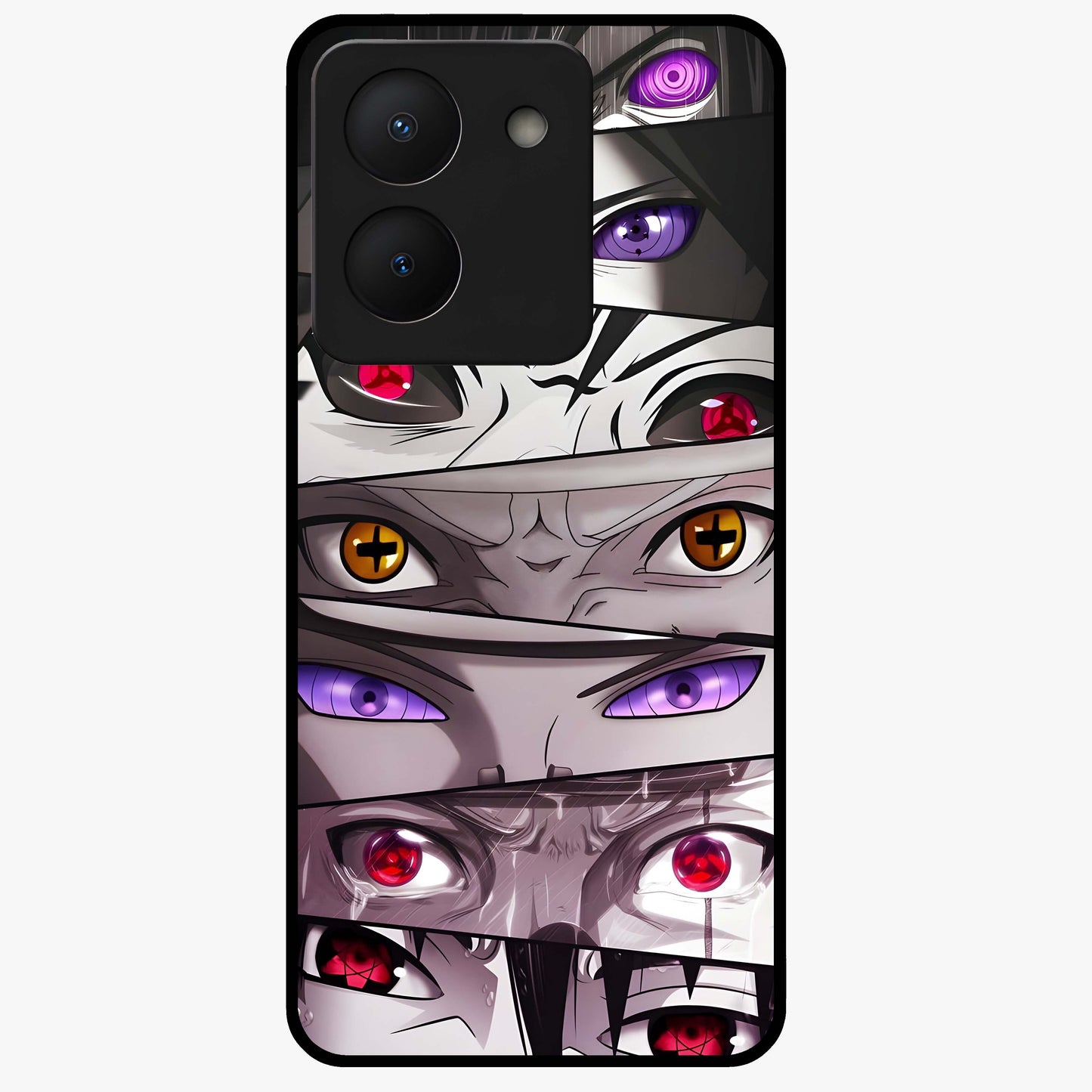 Eyes of Destiny Glass Case showing flat back view with striking eye themed artwork and glossy glass finish.