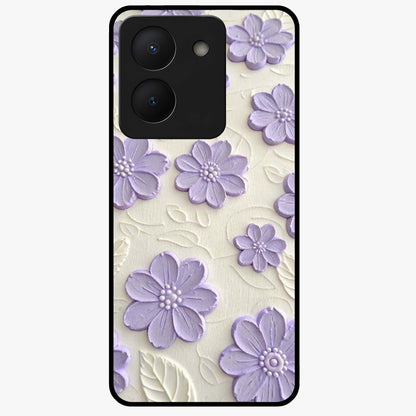 Floral Wall Art With Purple Flowers Glass Case showing flat back view with purple flower artwork and glossy glass finish.