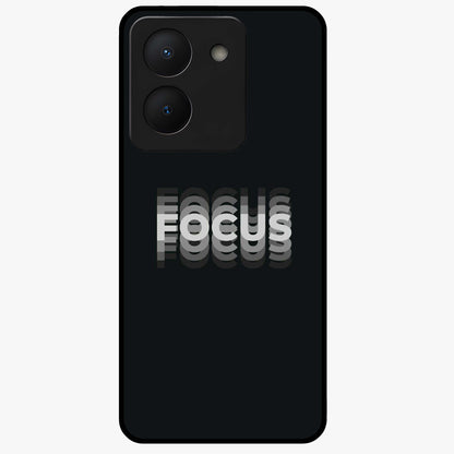 Focus Mode On Glass Case showing flat back view with bold motivational typography design and glossy glass finish.