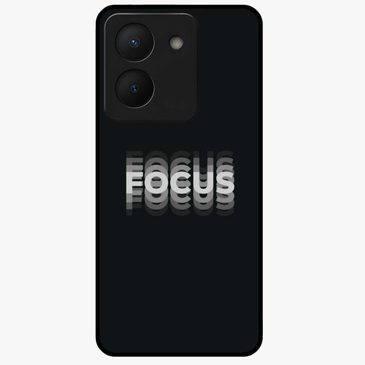 Focus Mode On Glass Case showing flat back view with bold motivational typography design and glossy glass finish.