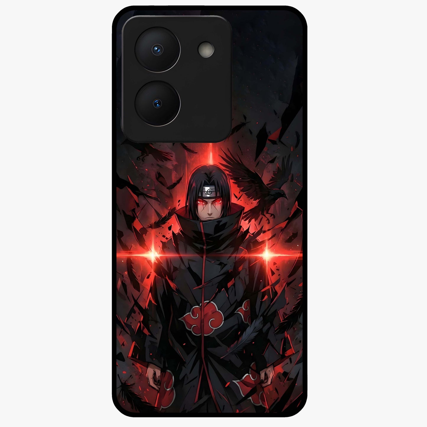 Focused Blade Discipline Glass Case showing flat back view with warrior sword themed artwork and glossy glass finish.