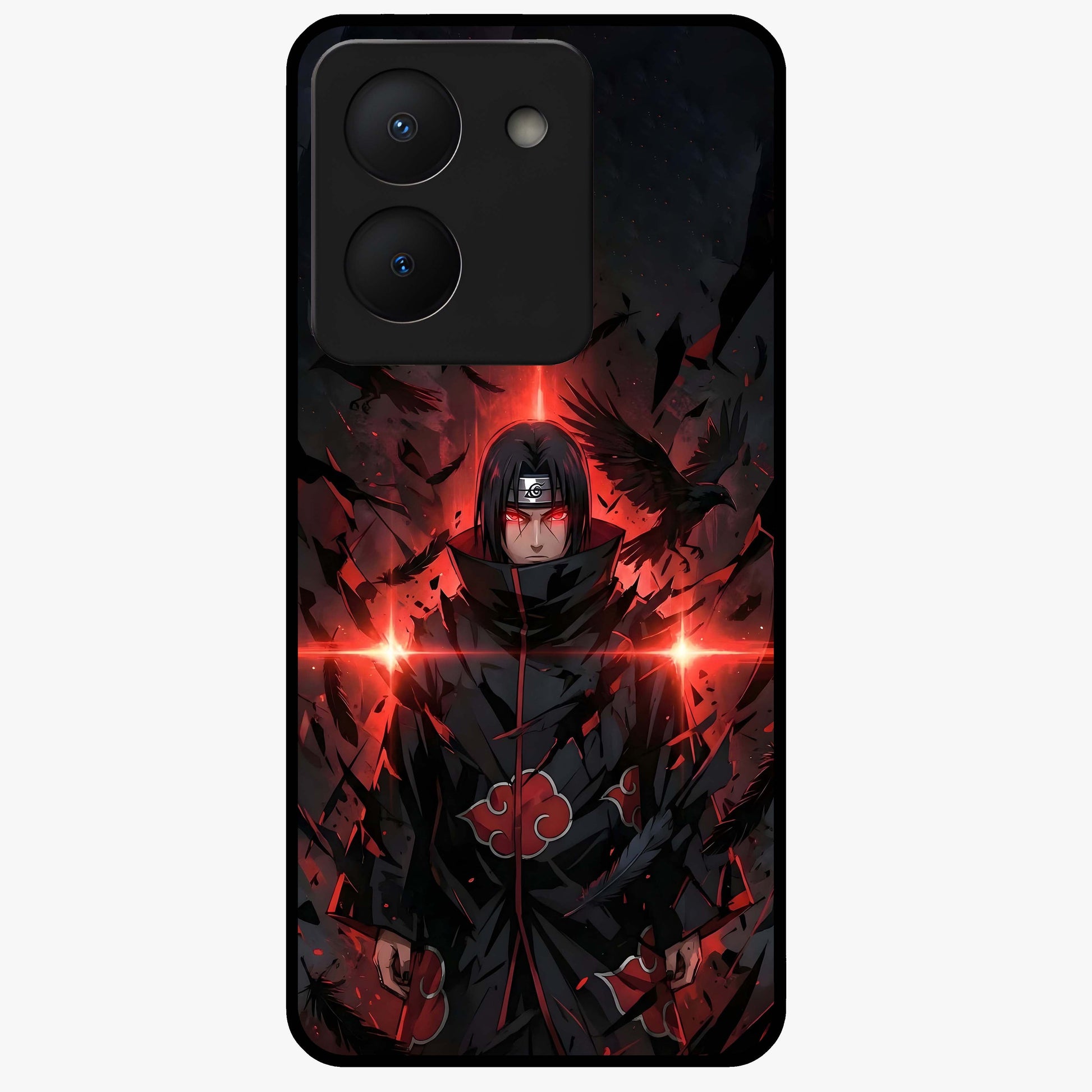 Focused Blade Discipline Glass Case showing flat back view with warrior sword themed artwork and glossy glass finish.