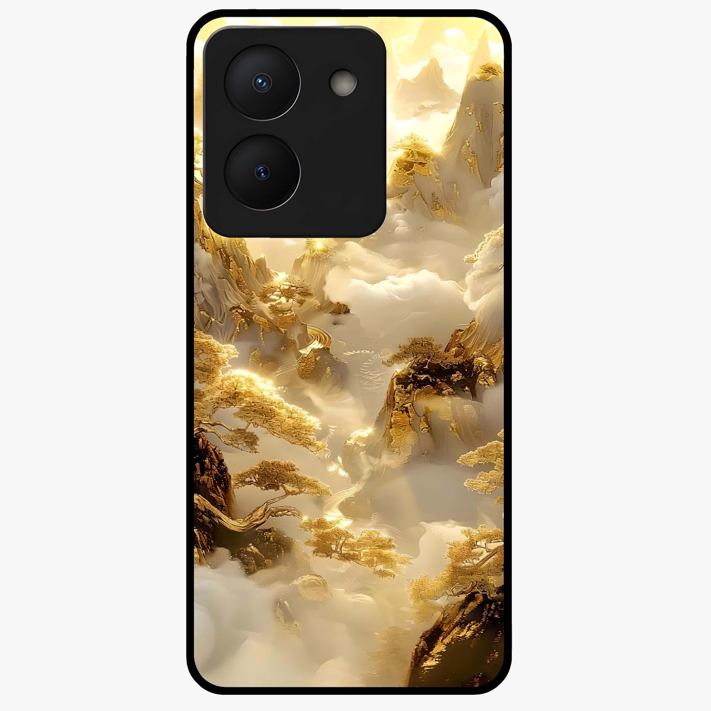 Gates Of Illumination Glass Case showing flat back view with mystical illuminated gate artwork and glossy glass finish.