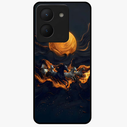 Golden Stallion Moonride Glass Case showing flat back view with majestic horse under moonlight artwork and glossy glass finish.