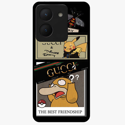 Gucci Play Mashup Glass Case showing flat back view with luxury inspired graphic artwork and glossy glass finish.