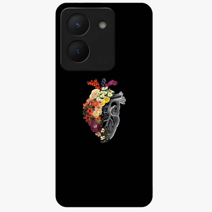 Heart With Flowers Glass Case showing flat back view with heart shaped floral artwork and glossy glass finish.