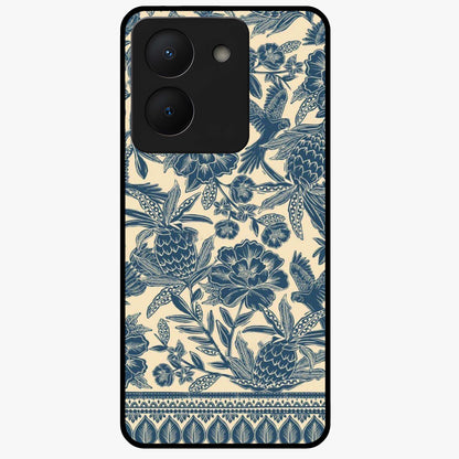 Heirloom Wild Bloom Glass Case showing flat back view with vintage inspired wild flower artwork and glossy glass finish.