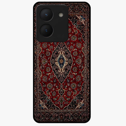 Heritage Carpet Royale Glass Case showing flat back view with ornate Persian carpet inspired pattern and glossy glass finish.