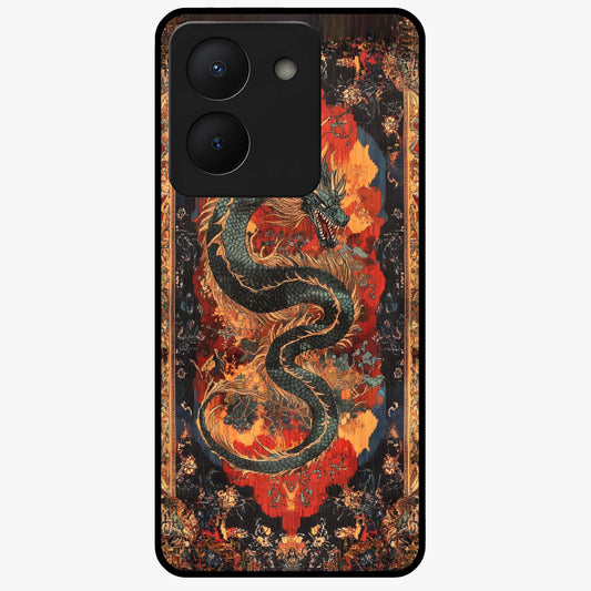 Inferno Dragon Soul Glass Case showing flat back view with fiery dragon artwork and glossy glass finish.
