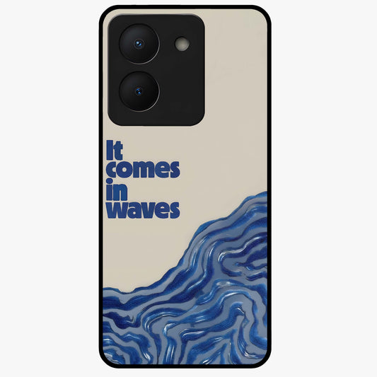 It Comes In Waves Quote Glass Case showing flat back view with inspirational wave themed quote artwork and glossy glass finish.