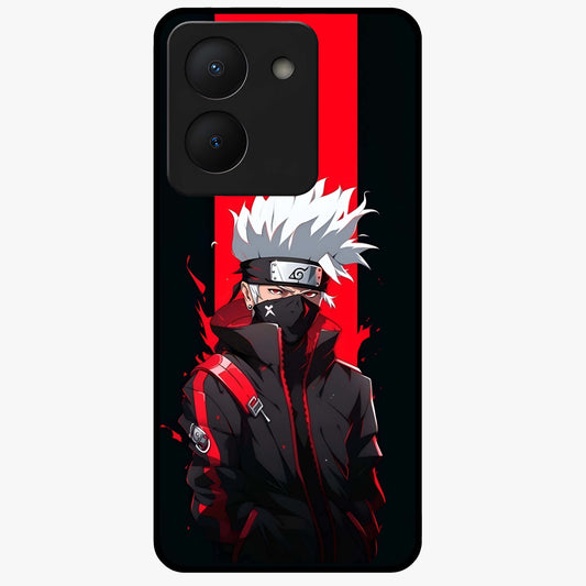 Kakashi Scarlet Shadow Glass Case showing flat back view with powerful anime ninja artwork and glossy glass finish.