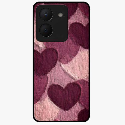 Layered Paper Hearts Glass Case showing flat back view with layered paper heart artwork and glossy glass finish.