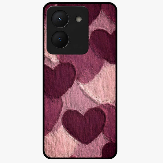 Layered Paper Hearts Glass Case showing flat back view with layered paper heart artwork and glossy glass finish.