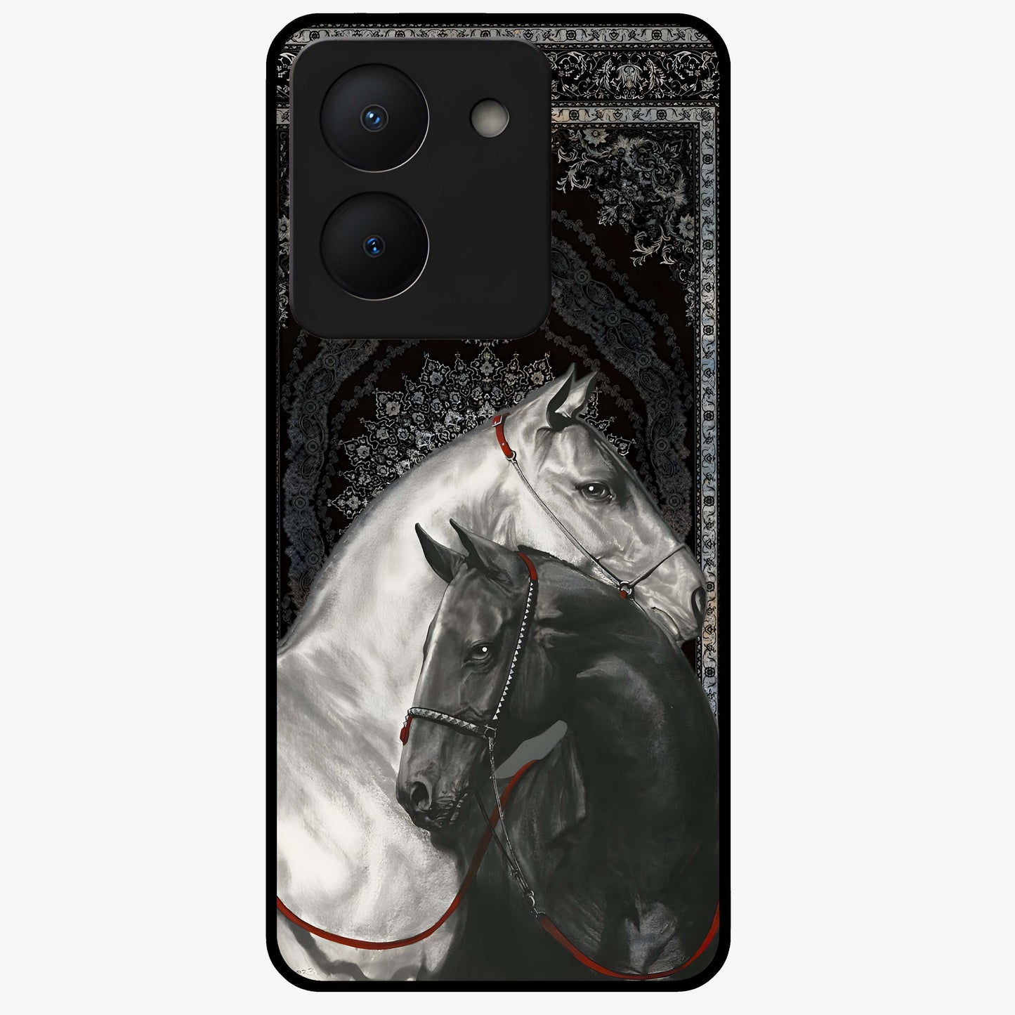Majestic Ride Legacy Glass Case showing flat back view with powerful automotive inspired artwork and glossy glass finish.